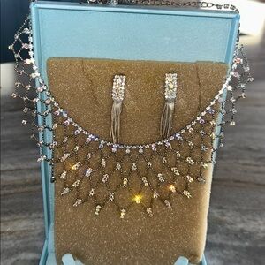 KIRKs Folly Elegant Silver Rhinestone Necklace and Earring Set